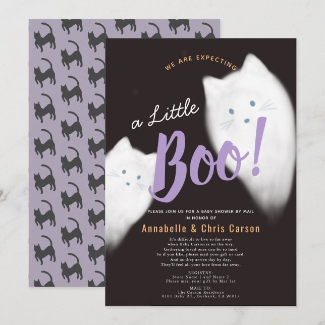 Little Boo Ghost Cat Halloween Baby Show by Mail Einladung (Vorne/Hinten)