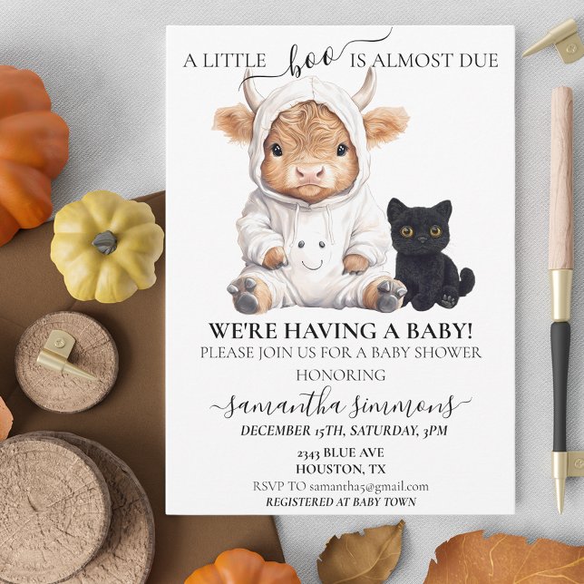 Little Boo Ghost Halloween Highland Cow Baby Einladung (Von Creator hochgeladen)