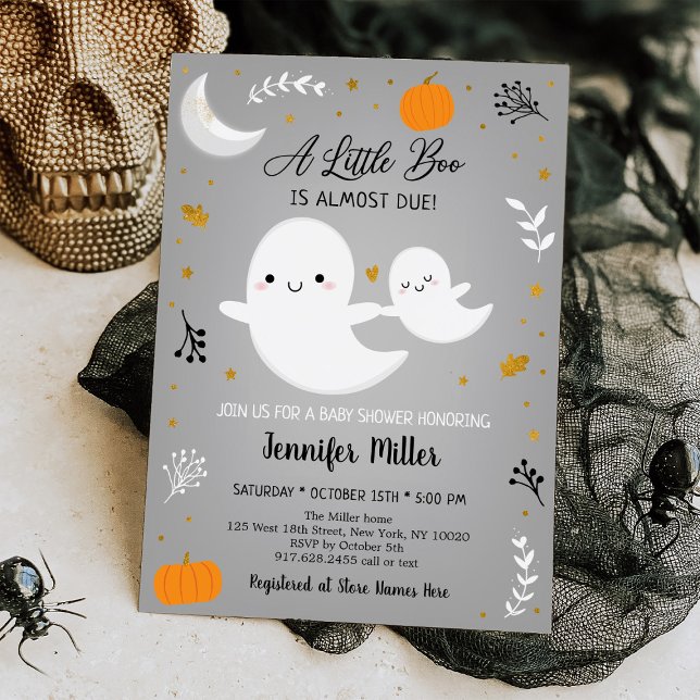Little Boo Ghost Pumpkin Gold Baby Dusche Einladung (Von Creator hochgeladen)