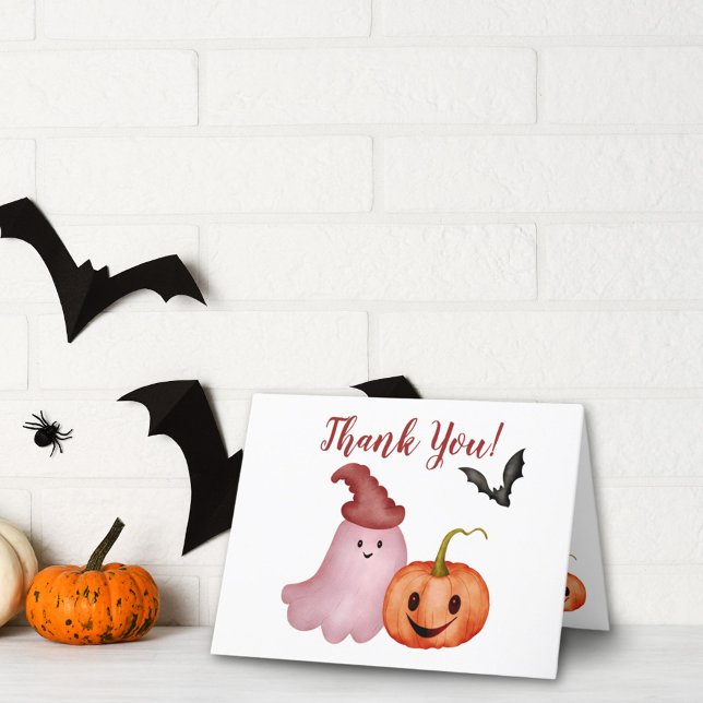 Little Boo Ghost Pumpkin Halloween Baby Shower Dankeskarte (Von Creator hochgeladen)