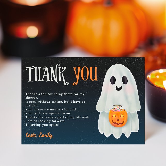 Little boo ghost pumpkin Halloween baby shower Dankeskarte (Little boo ghost pumpkin Halloween baby shower Thank You Card)