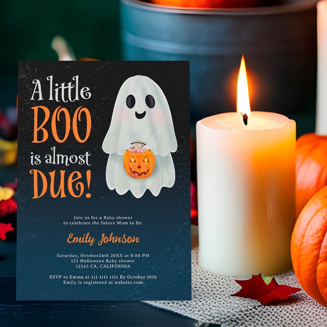 Little boo ghost pumpkin Halloween baby shower Einladung (Little boo ghost pumpkin Halloween baby shower Invitation on blue)