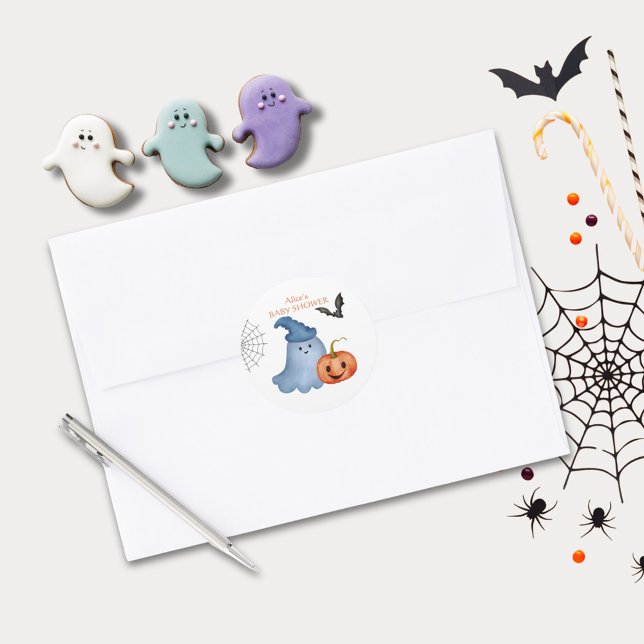 Little Boo Ghost Pumpkin Halloween Baby Shower Runder Aufkleber (Von Creator hochgeladen)