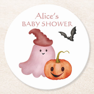 Little Boo Ghost Pumpkin Halloween Baby Shower Runder Pappuntersetzer