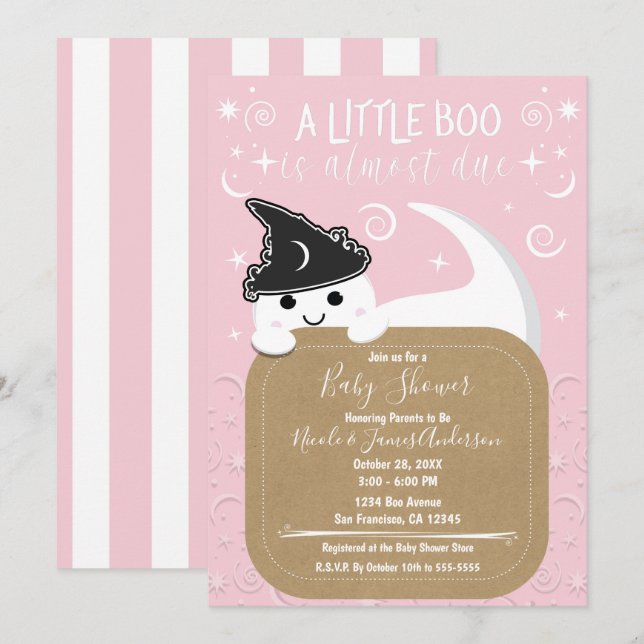 Little Boo Ghost Witch Pink Halloween Kinderdusche Einladung (Vorne/Hinten)
