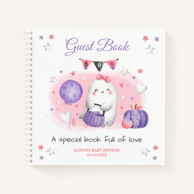 Little Boo Girl Pink Lila Baby Duschbuch Notizbuch (Vorderseite)
