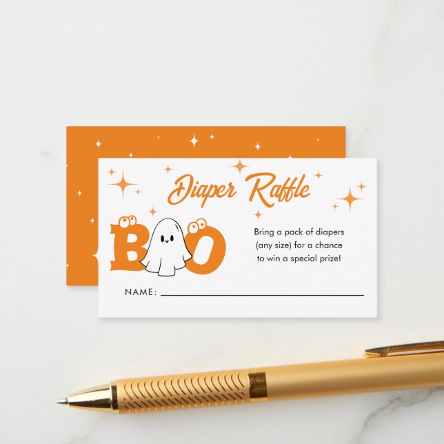 Little Boo Halloween Baby Duschdusche Windeln Raff Begleitkarte (Vorderseite/Rückseite Beispiel)