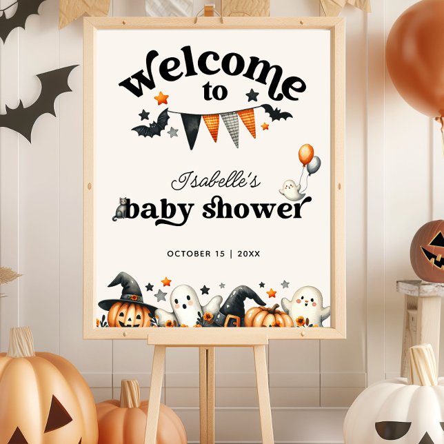 Little Boo Halloween Baby Dusche Begrüßungszeichen Poster (Little Boo Halloween Baby Shower Welcome Sign)