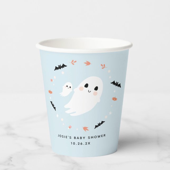 Little Boo Halloween Baby Dusche blaue Papiertasse Pappbecher (Vorderseite)