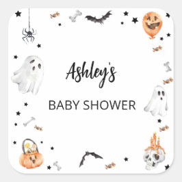 Little Boo Halloween Baby Showaufkleber Quadratischer Aufkleber