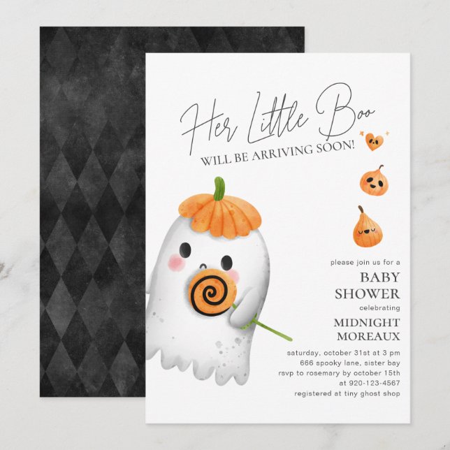 Little Boo Halloween Baby Shower Einladung (Vorne/Hinten)