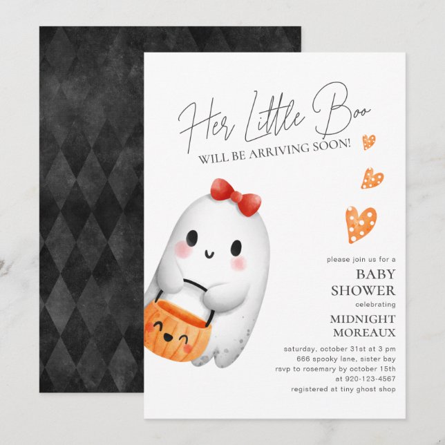 Little Boo Halloween Baby Shower Einladung (Vorne/Hinten)