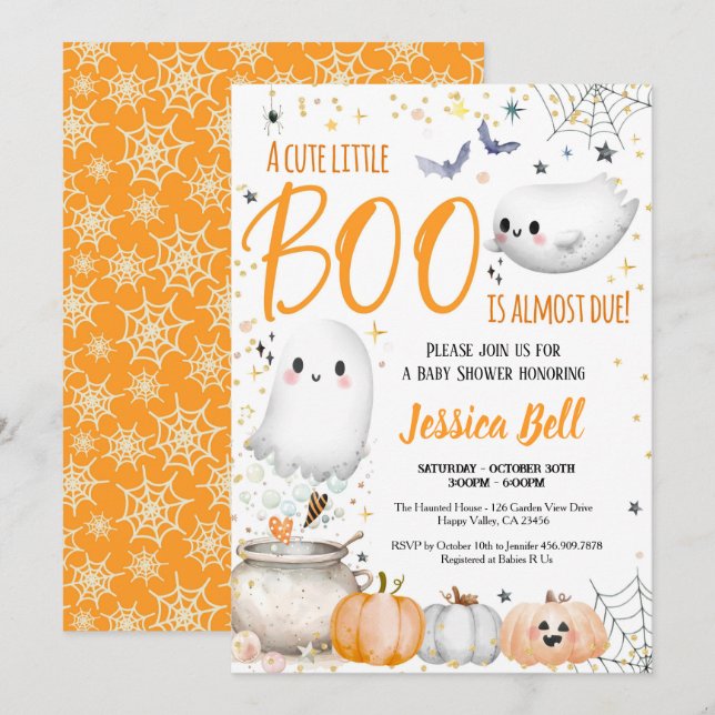 Little Boo Halloween Baby Shower Gender Neutral Einladung (Vorne/Hinten)
