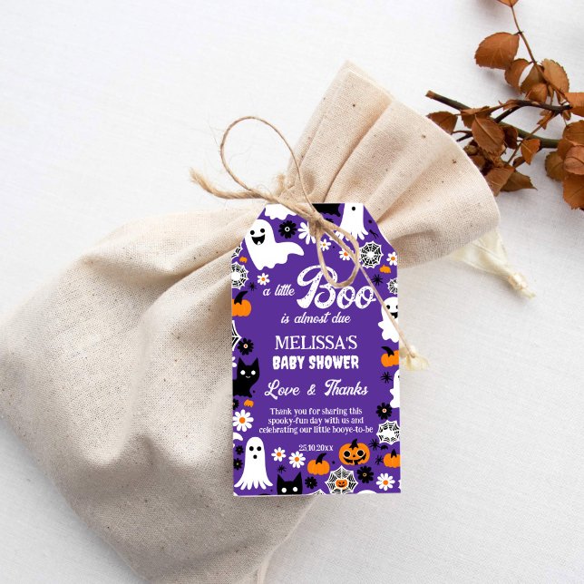 Little Boo Halloween Babydusche danke Ihnen für di Geschenkanhänger (Little boo Halloween baby shower favor gift tags groovy retro daisies cute ghosts pumpkins spiderweb)