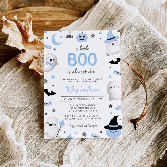 Little Boo Halloween Blue Ghost Baby Dusche Einladung (Von Creator hochgeladen)