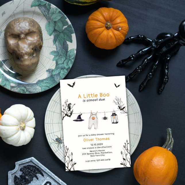 Little Boo Halloween Clothesline Baby Dusche Einladung (Little Boo Halloween Clothesline Baby Shower Invitation)