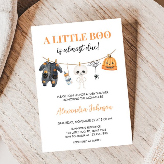 Little Boo Halloween Clothesline Baby Dusche Einladung (Little Boo Halloween Clothesline Baby Shower Invitation)