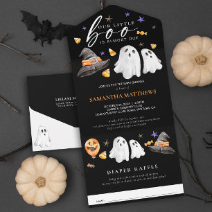 Little Boo Halloween Diaper Raffle Black All In One Einladung