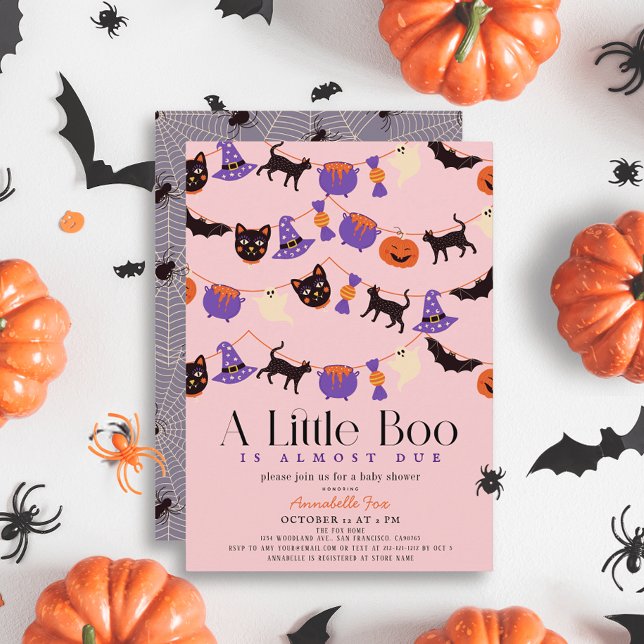 Little Boo Halloween Garlands Pink Baby Dusche Einladung (Von Creator hochgeladen)