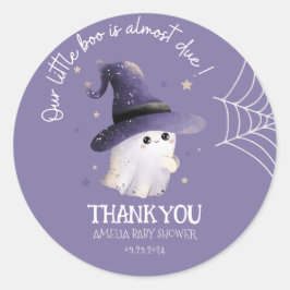 Little Boo Halloween Geist lila Babydusche Runder Aufkleber