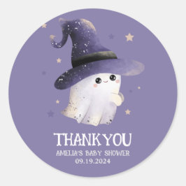 Little Boo Halloween Geist lila Babydusche Runder Aufkleber