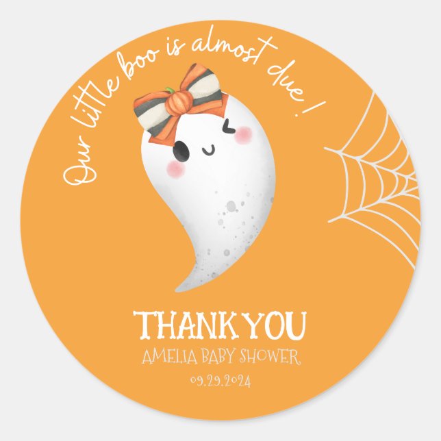 Little Boo Halloween Geist-Orange Babydusche Runder Aufkleber (Vorderseite)