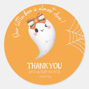 Little Boo Halloween Geist-Orange Babydusche Runder Aufkleber