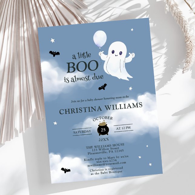 Little Boo Halloween Ghost Blue Baby Dusche Einladung (Von Creator hochgeladen)