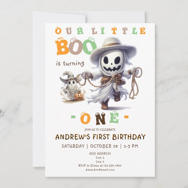 Little Boo Halloween Ghost Cowboy jedes Alter Gebu Einladung (Vorderseite)