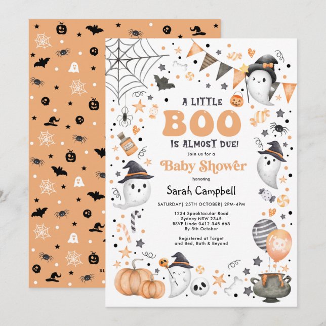 Little Boo Halloween Ghost Neutral Baby Dusche Einladung (Vorne/Hinten)
