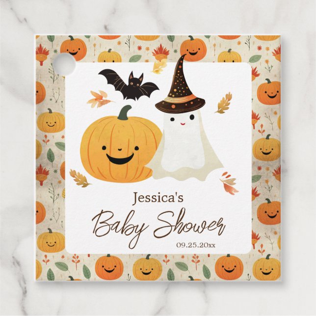 Little Boo Halloween Pattern Baby Dusche Geschenkanhänger (Vorderseite)