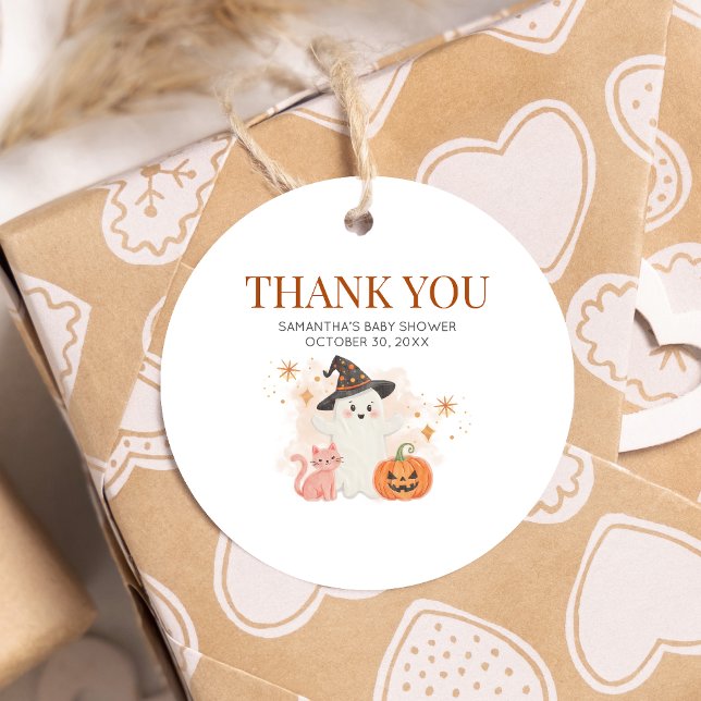 Little Boo Halloween Pumpkin Baby Dusche Runde Geschenkanhänger (Halloween Little Boo Baby Shower Favor Tags)