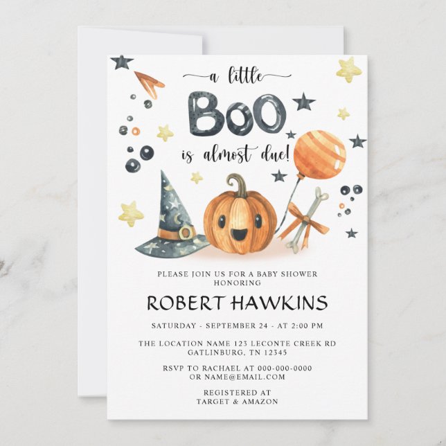 Little Boo Halloween Pumpkin Baby Shower Einladung (Vorderseite)