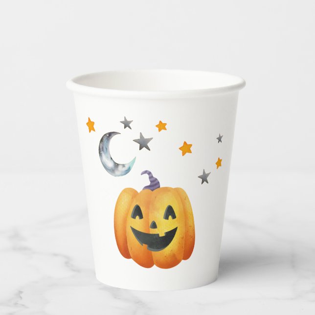 Little Boo Halloween Pumpkin Baby Shower Pappbecher (Vorderseite)