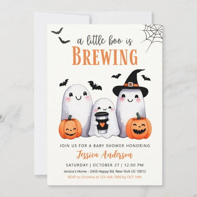 Little Boo Halloween Pumpkin Ghost Baby Dusche Einladung (Vorderseite)
