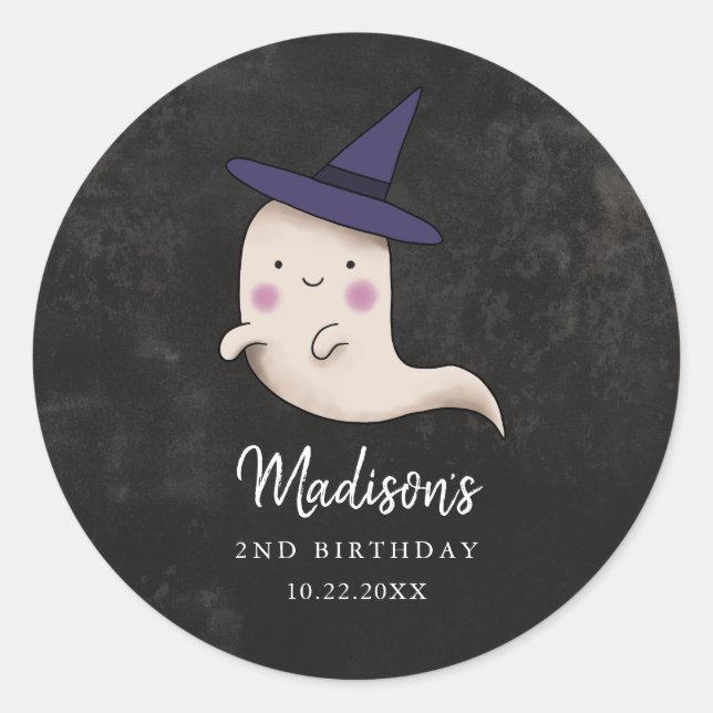 Little Boo Halloween Witch Ghost Birthday Party Runder Aufkleber (Vorderseite)