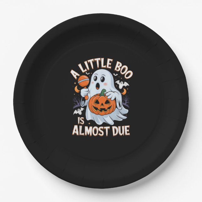 Little Boo ist bald fällig Süße Halloween-Schwange Pappteller (Vorderseite)