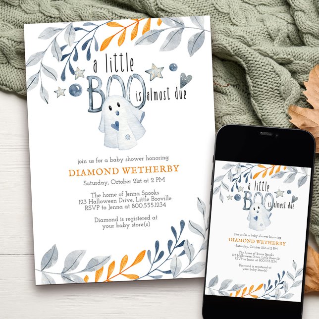 Little Boo ist fast gerade wegen Halloween Babydus Einladung (Little Boo is almost due - fall baby shower invitation, available printed or as a printable download)