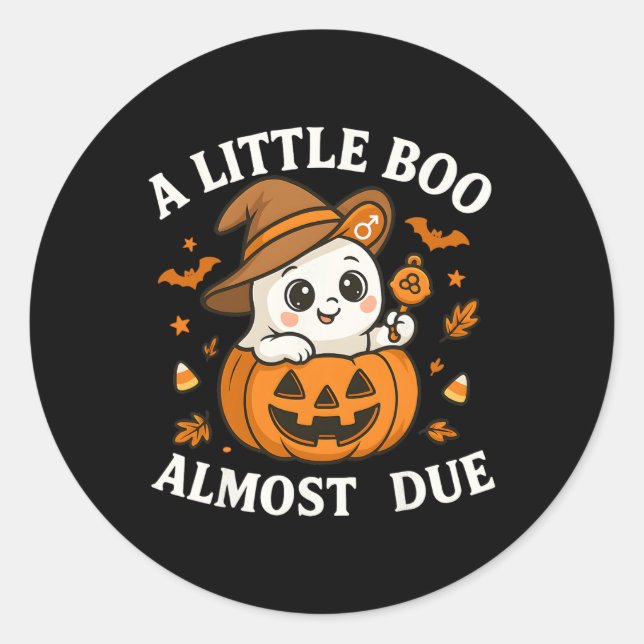 Little Boo ist fast zu Halloween Pregnancy Revea Runder Aufkleber (Vorderseite)