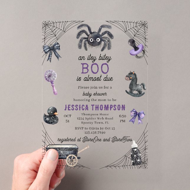 Little Boo Itsy Bitsy Spider Halloween Baby Dusche Acryleinladungen (Insitu (Handheld))