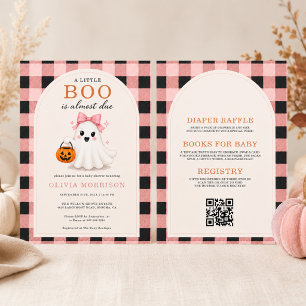 Little Boo Mädchen Geist Rosa Schleife QR Code Bab Einladung