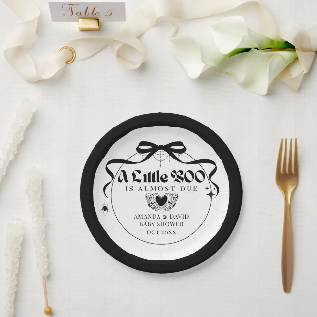 Little Boo Minimal Gothic Halloween Baby Shower Pappteller (Hochzeit)