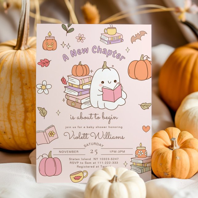Little Boo Neues Kapitel Pink Fall Baby Dusche Einladung (Von Creator hochgeladen)