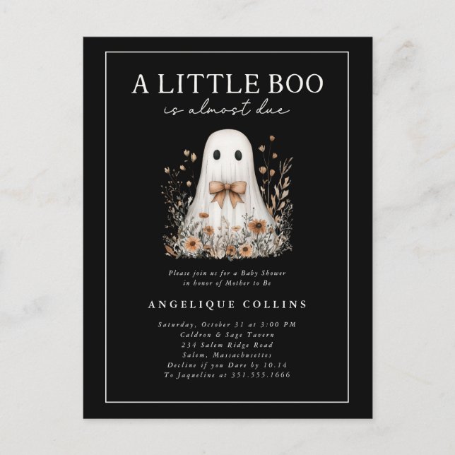 Little Boo Niedlich Ghost Bow Wildblumen Kinderdus Postkarte (Vorderseite)