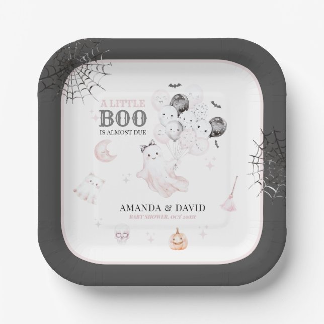 Little Boo Niedlich Ghost Halloween Kindermädchend Pappteller (Vorderseite)