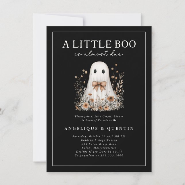 Little Boo Niedlich Ghost Wildblumen Paare Dusche Einladung (Vorderseite)