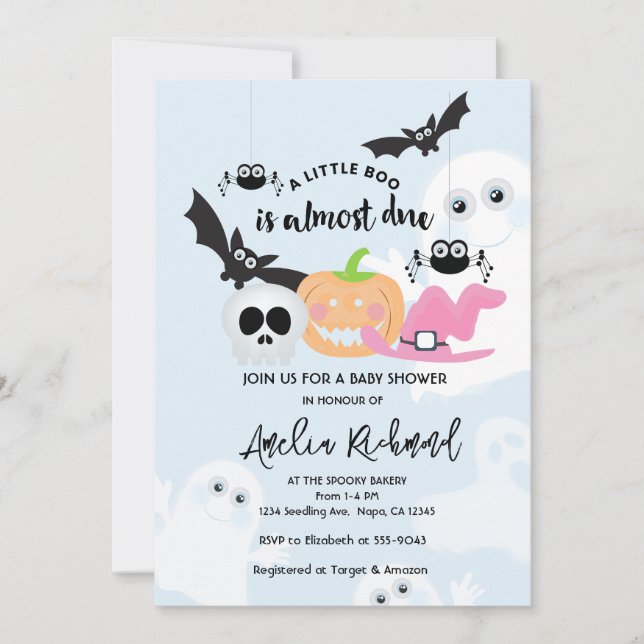 Little Boo Niedlich Halloween Baby Boy Dusche Einladung (Vorderseite)