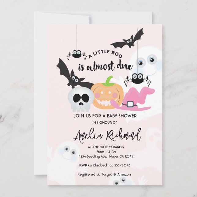 Little Boo Niedlich Halloween Baby Girl Dusche Einladung (Vorderseite)