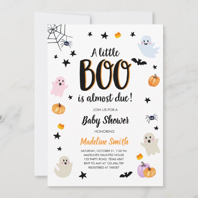 Little Boo Niedlich Halloween Niedlich Ghost Baby  Einladung (Vorderseite)