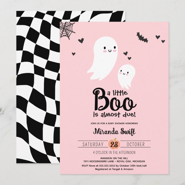 Little Boo Niedlich Mommy Baby Ghost Halloween Dus Einladung (Vorne/Hinten)